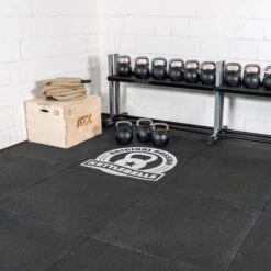 Custom Logo On Gym Flooring Tile/s 1m2 -The Gym Revolution rtlo kb 01